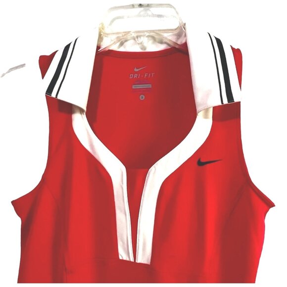 Nike Dri Fit Collared Active Sleeveless Shirt Sz Small Womens Red & White - Picture 3 of 8